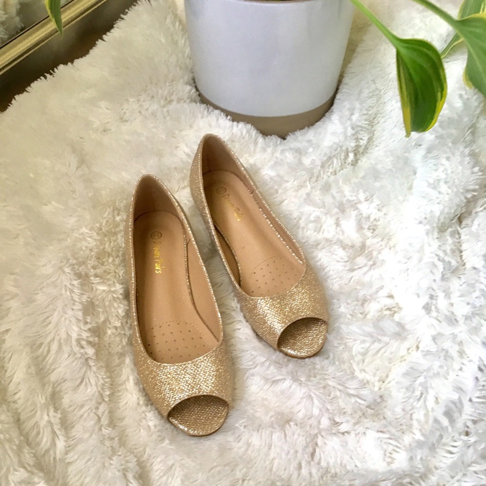 Peep Toe Gold Flats
